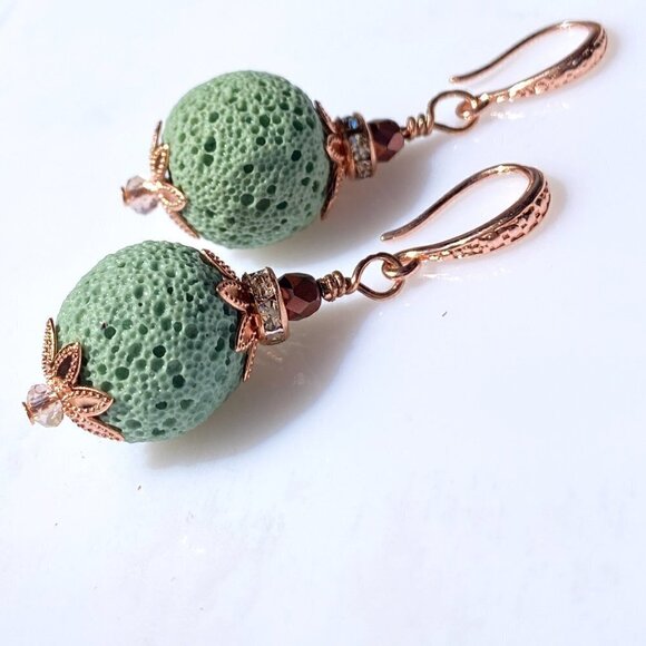 ❤️ Bright Copper With Sea Foam Lava Rock Earrings - Picture 5 of 14